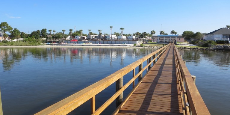 Looking back at Emerald Beach RV Park from the end of the pier