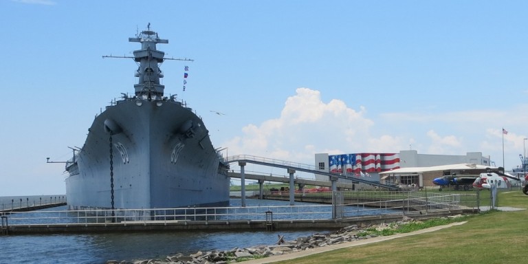 USS Alabama and US Flag