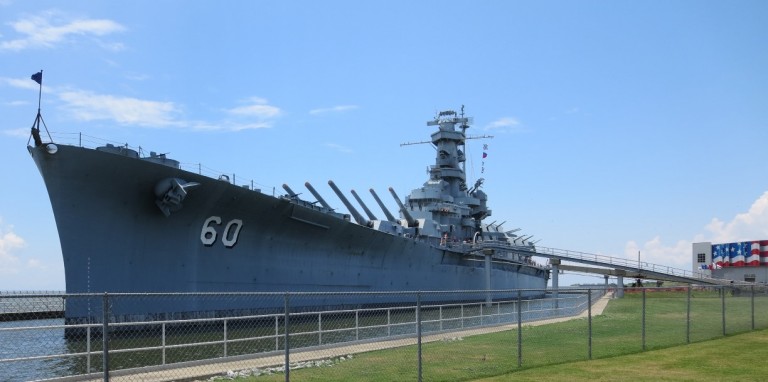 USS Alabama and US Flag painted on the building